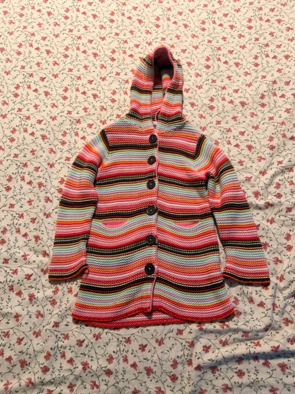 GAP Girls Striped Hooded Knit Cardigan - Pink, Red, Green, Blue
